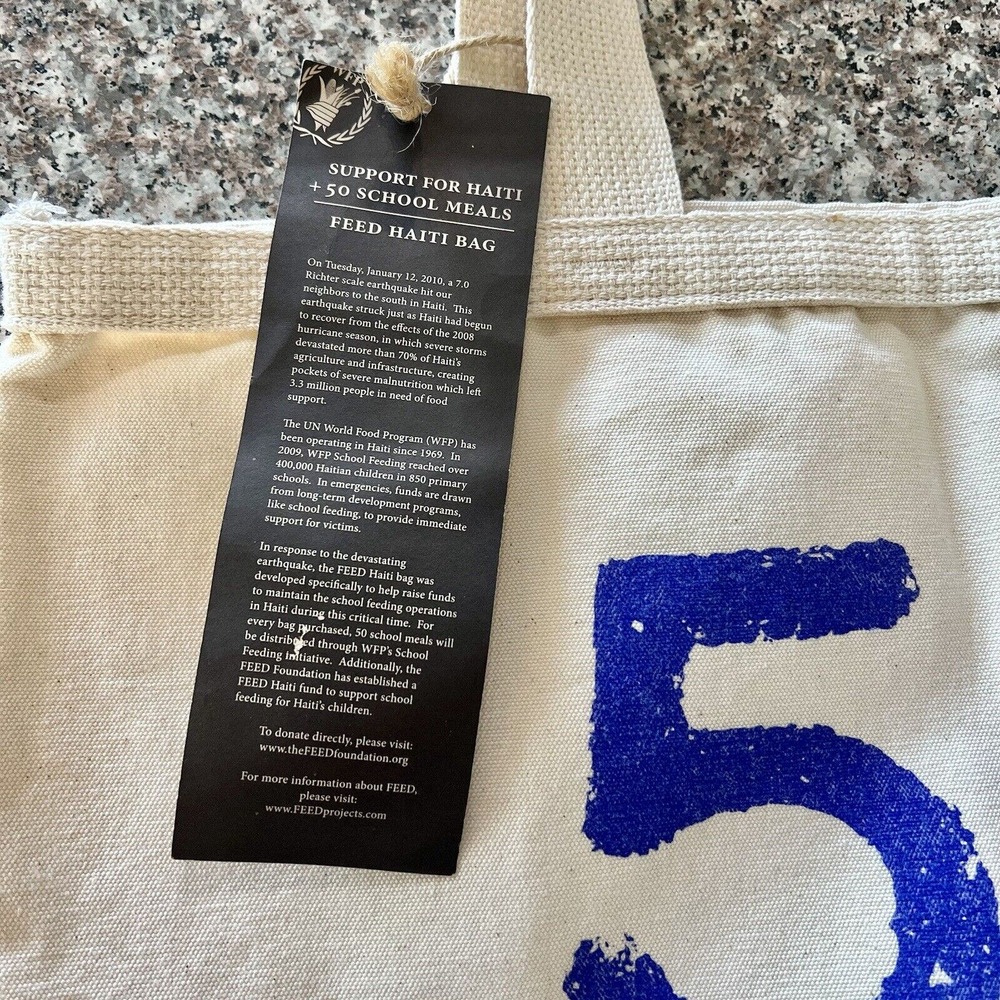 FEED Haiti Feed Projects Organic Cotton Canvas Market Tote Bag 50 Meals Provided - Picture 6 of 13